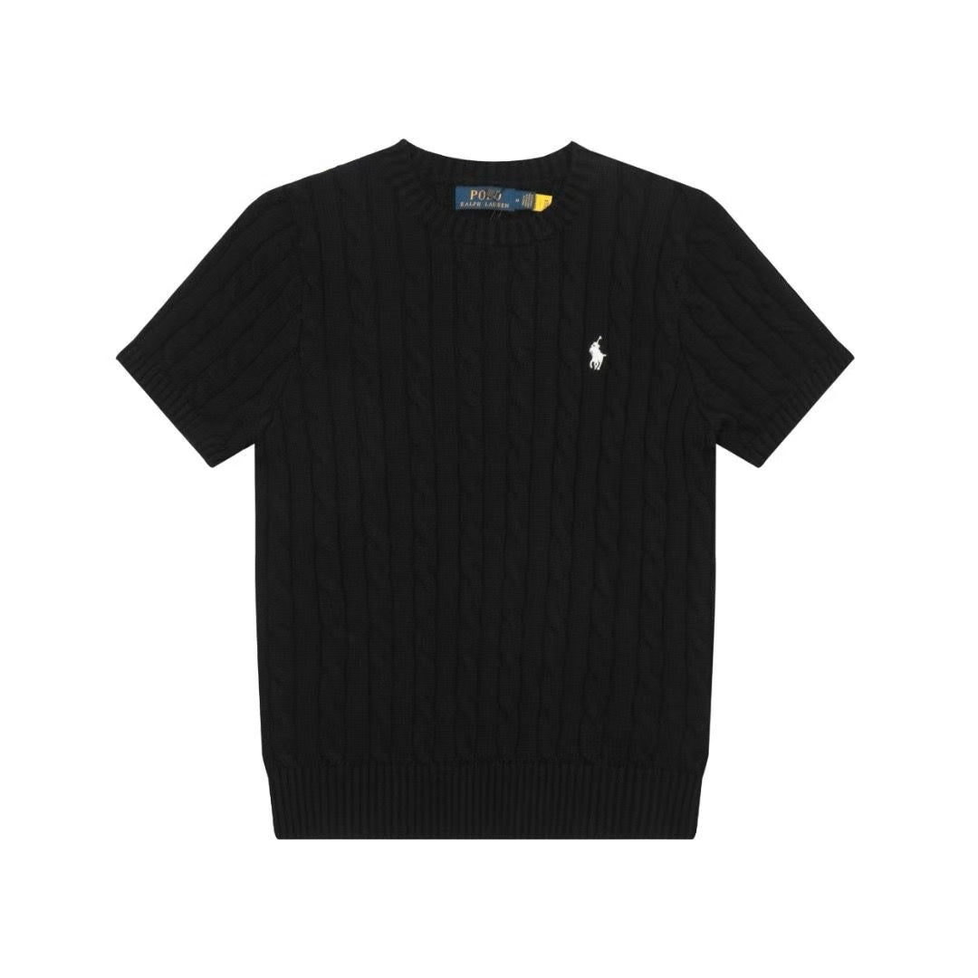 Polo - Cable Knit Crew Neck Tee Black