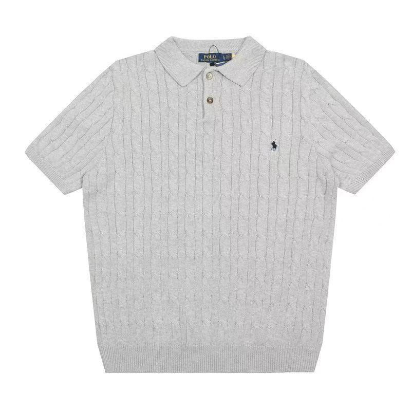 Polo - Cable Knit Polo Shirt Light Grey