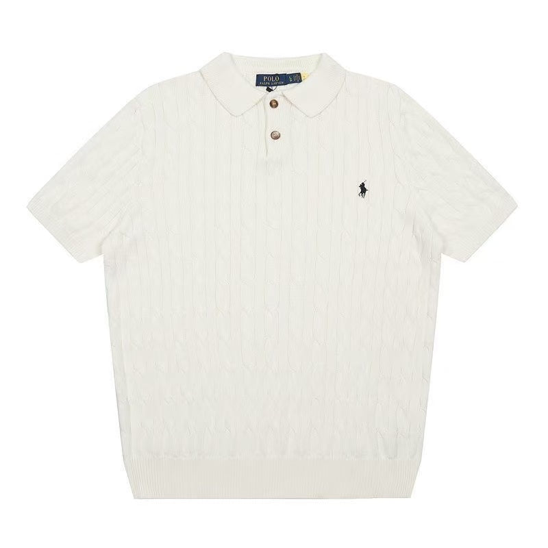 Polo - Cable Knit Polo Shirt Cream White