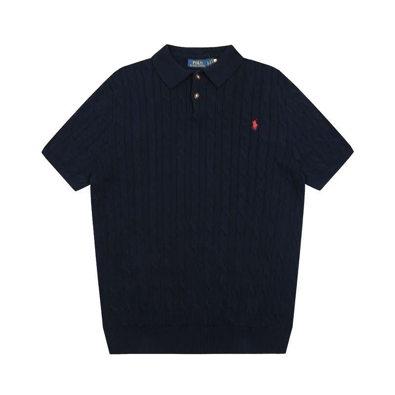 Polo - Cable Knit Polo Shirt Navy