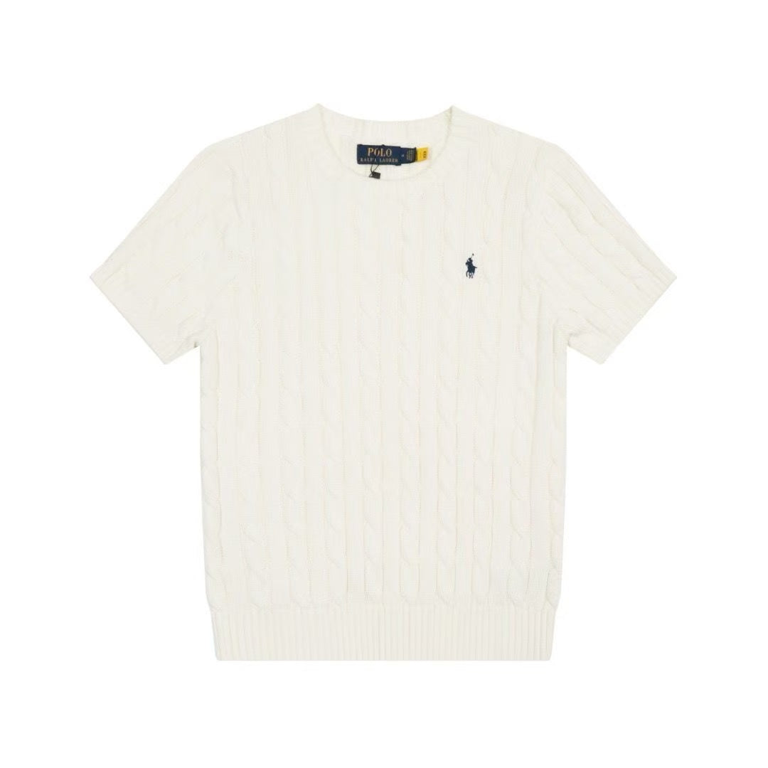 Polo - Cable Knit Crew Neck Tee Cream White