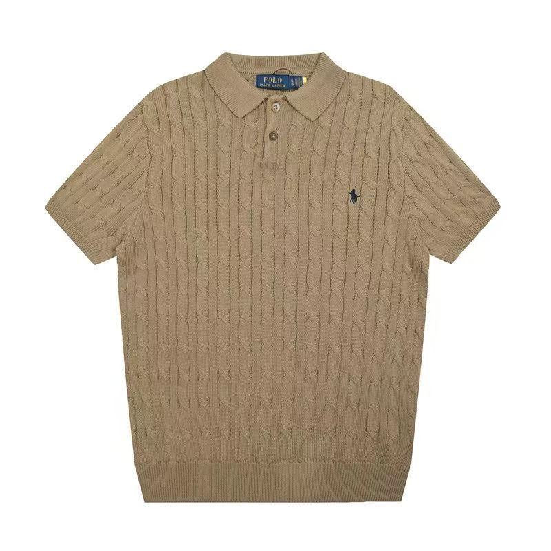 Polo - Cable Knit Polo Shirt Khaki