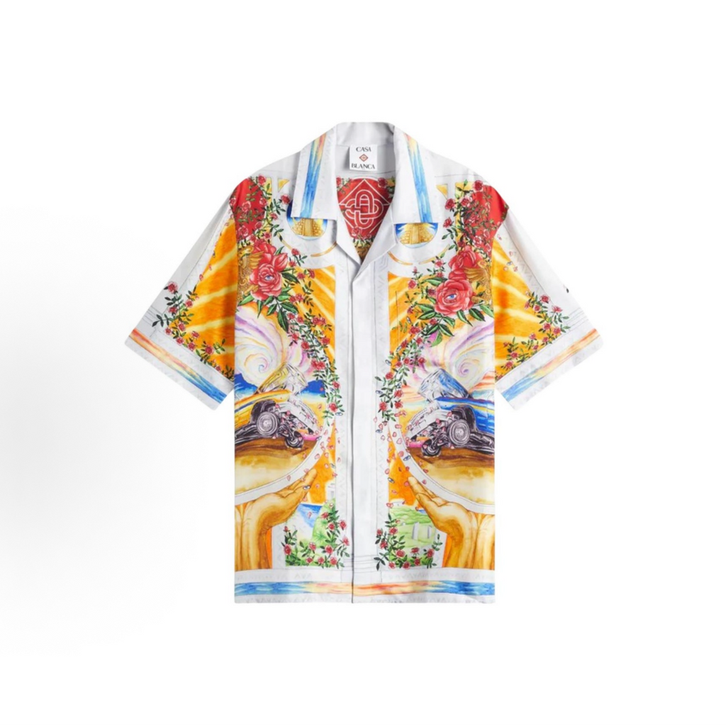Casablanca Golden Rose Lowrider Silk Shirt White - Front View