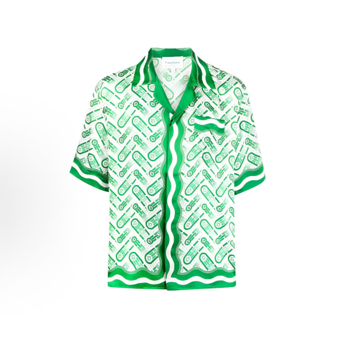 Casablanca Tennis Racket Monogram Silk Shirt Green - Front View
