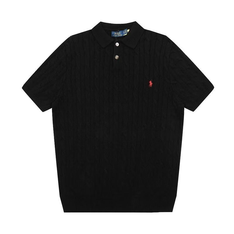 Polo - Cable Knit Polo Shirt Black