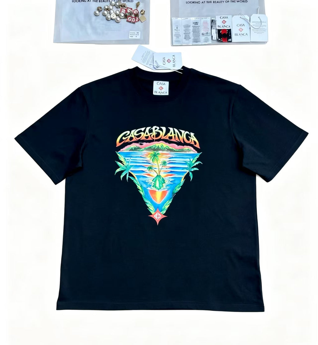 Casa - Tropical Island Triangle Black Tee