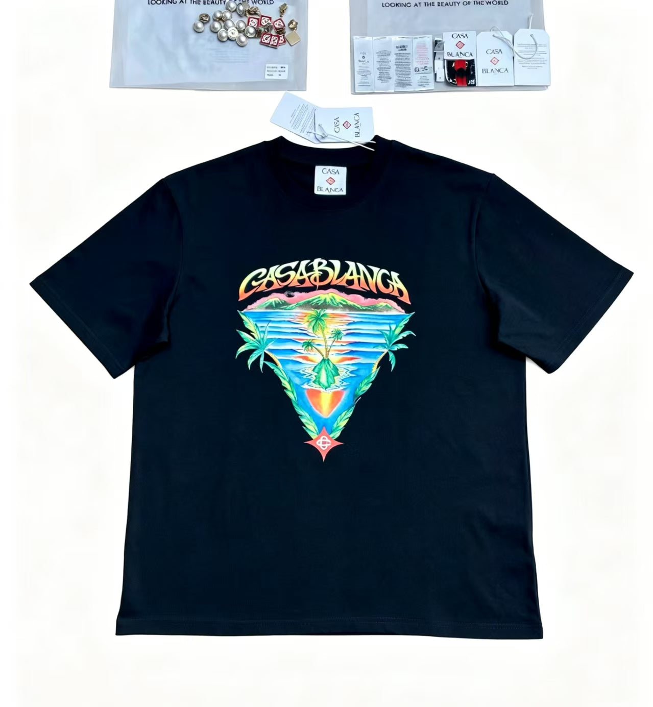 Casa - Tropical Island Triangle Black Tee