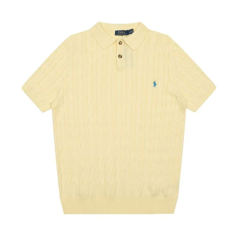 Polo - Cable Knit Polo Shirt Yellow