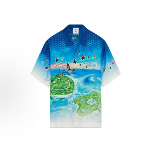 Casablanca Beyond Destiny Island Silk Shirt Blue - Front View