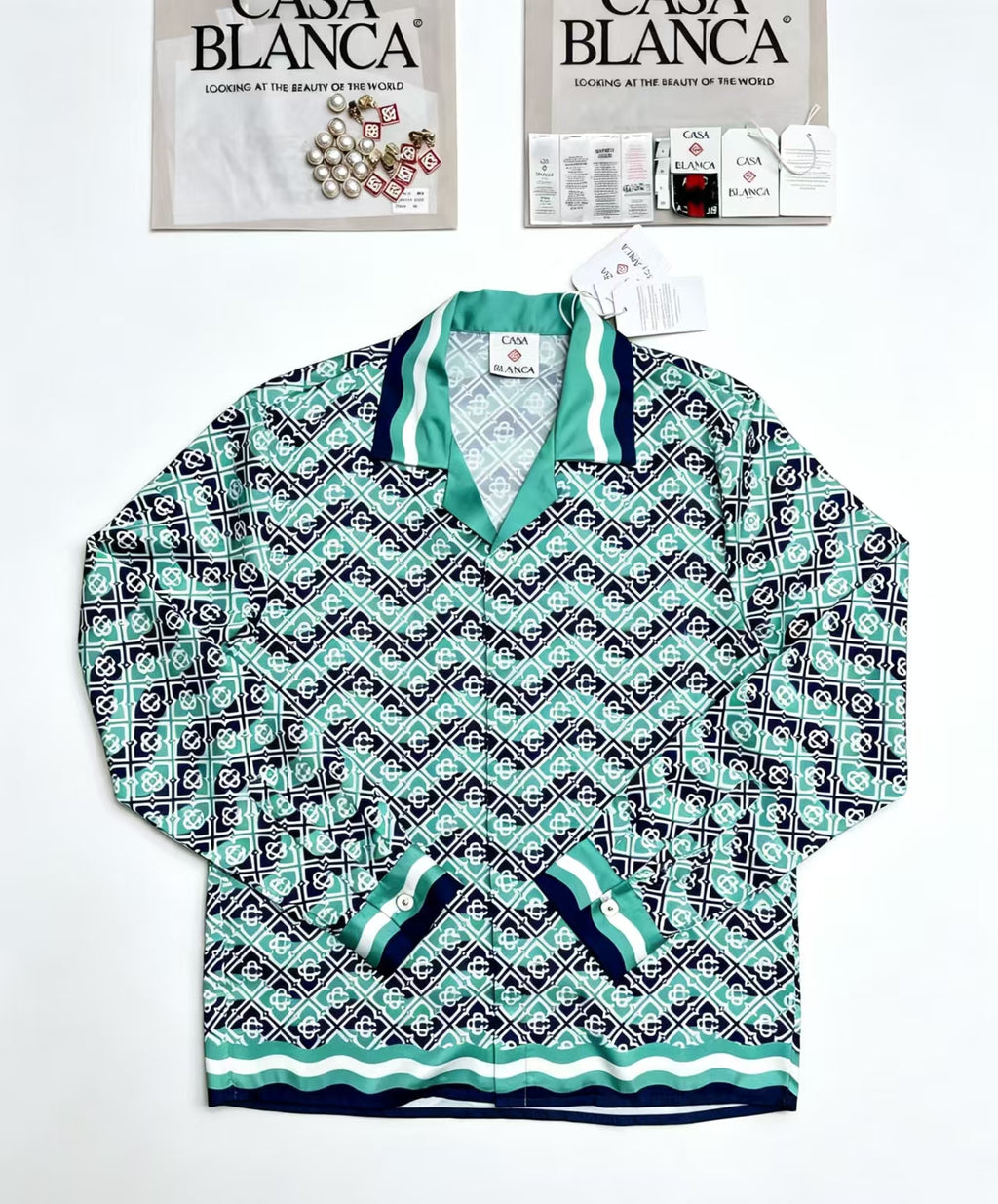 Casablanca CB Diamond Monogram Silk Shirt Mint - Front View