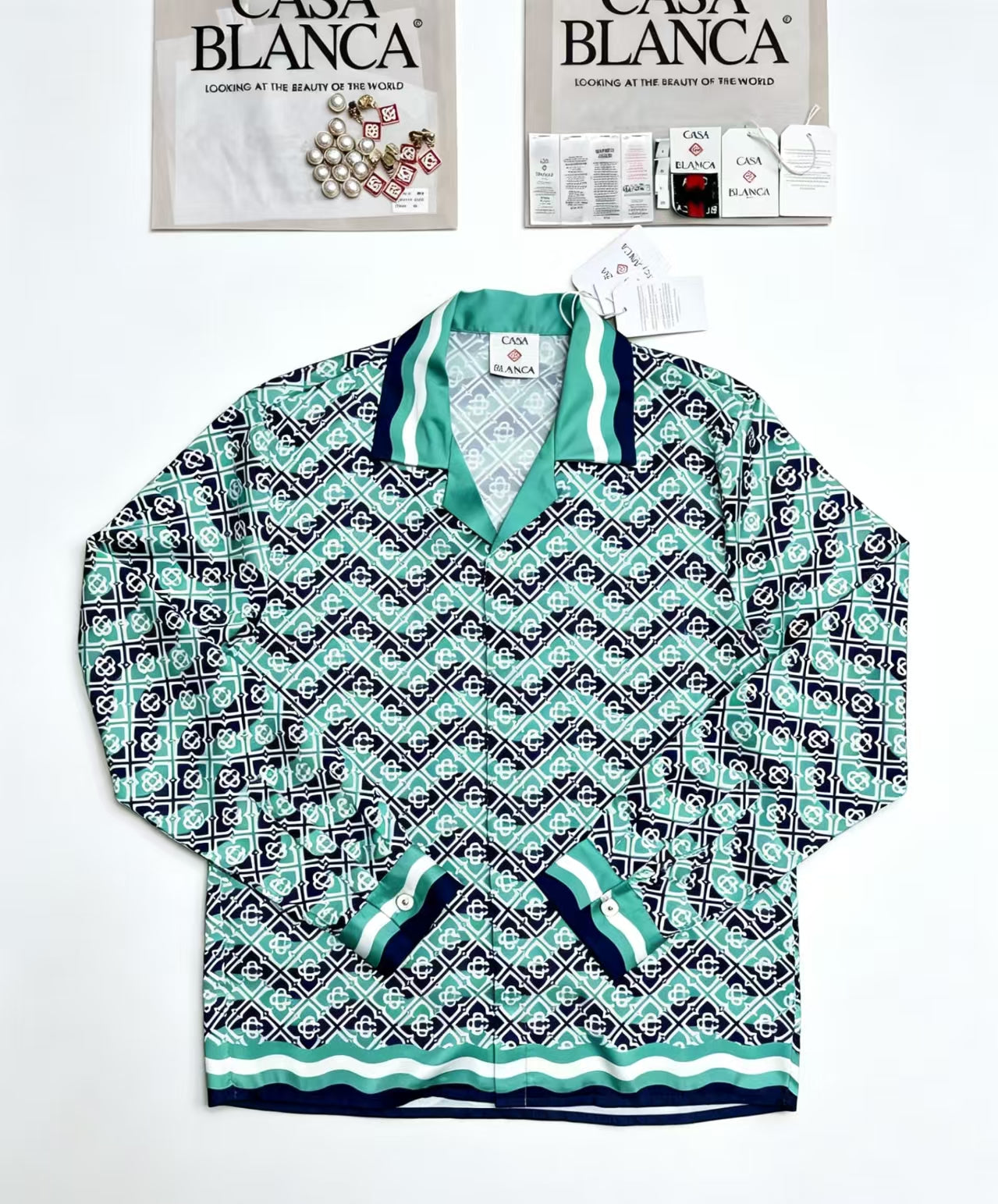 Casablanca CB Diamond Monogram Silk Shirt Mint - Front View