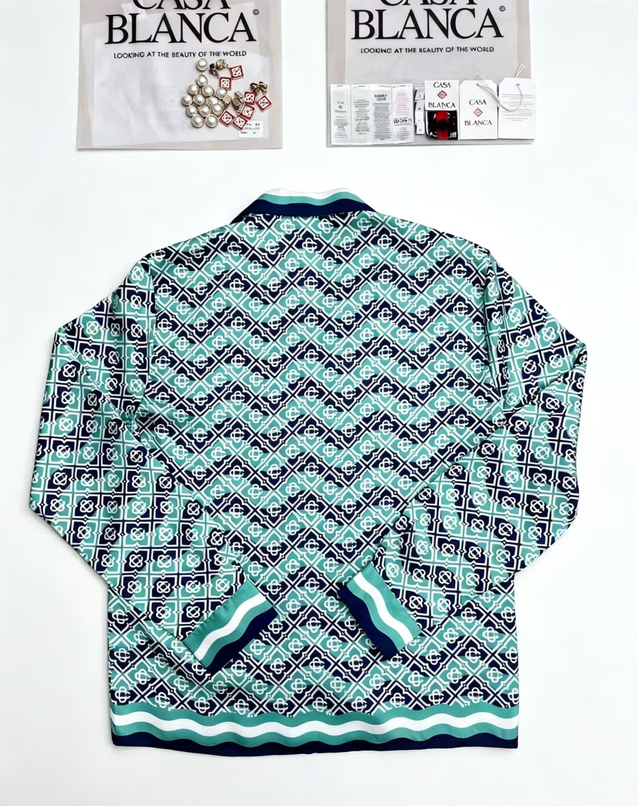 Casablanca CB Diamond Monogram Silk Shirt Mint - Back View
