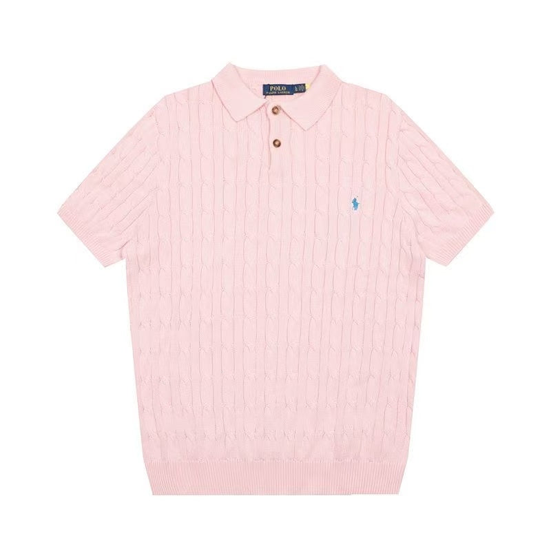 Polo - Cable Knit Polo Shirt Pink