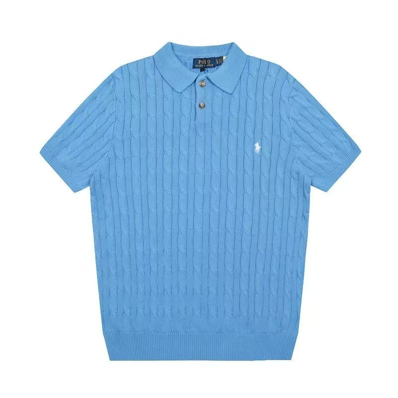 Polo - Cable Knit Polo Shirt Sky Blue