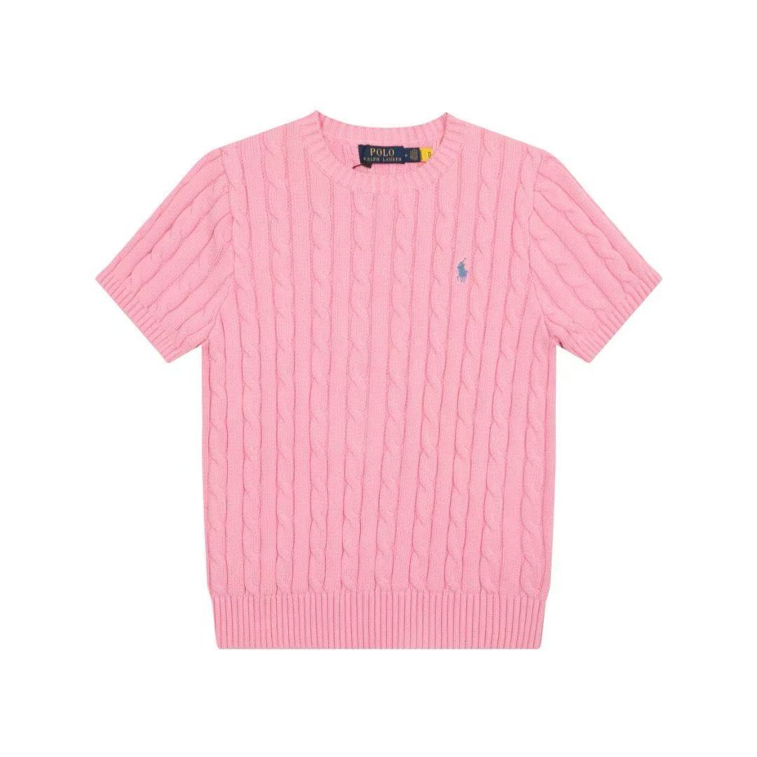 Polo - Cable Knit Crew Neck Tee Pink